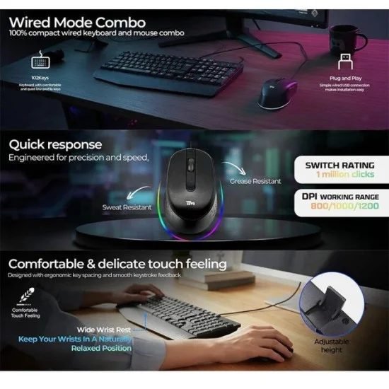 Twisted Minds K12 Kavara Series 2in1 Combo Wired Mode Lightweight - Black - (English / Arabic) Layout